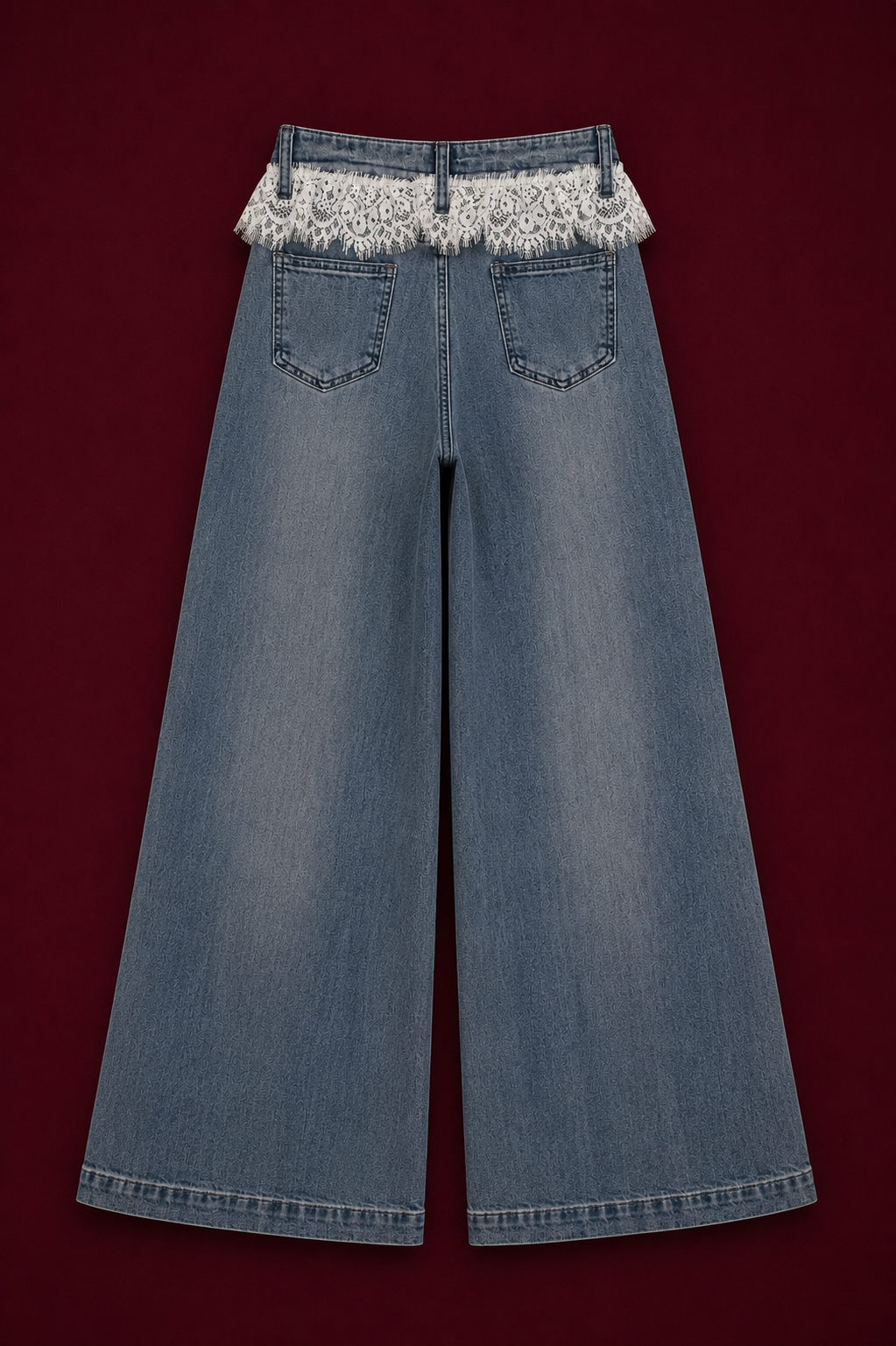 Light Blue Lace Wide-Leg Jeans