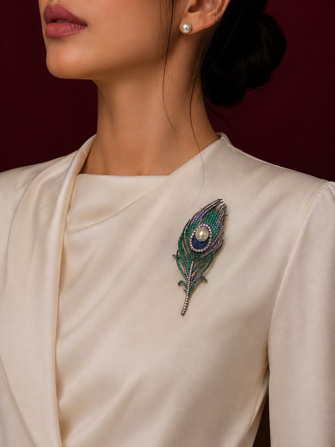 Emerald Peacock Feather Brooch