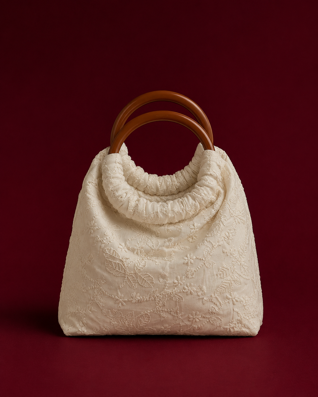 Ivory Floral Textured Handbag