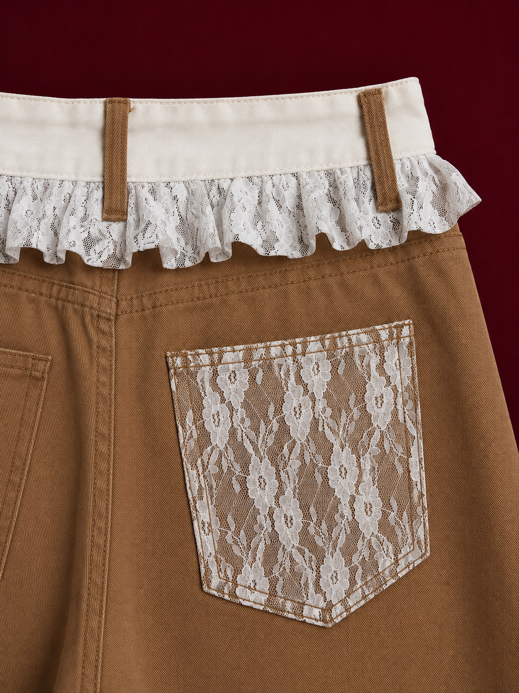 Caramel Lace Wide-Leg Jeans