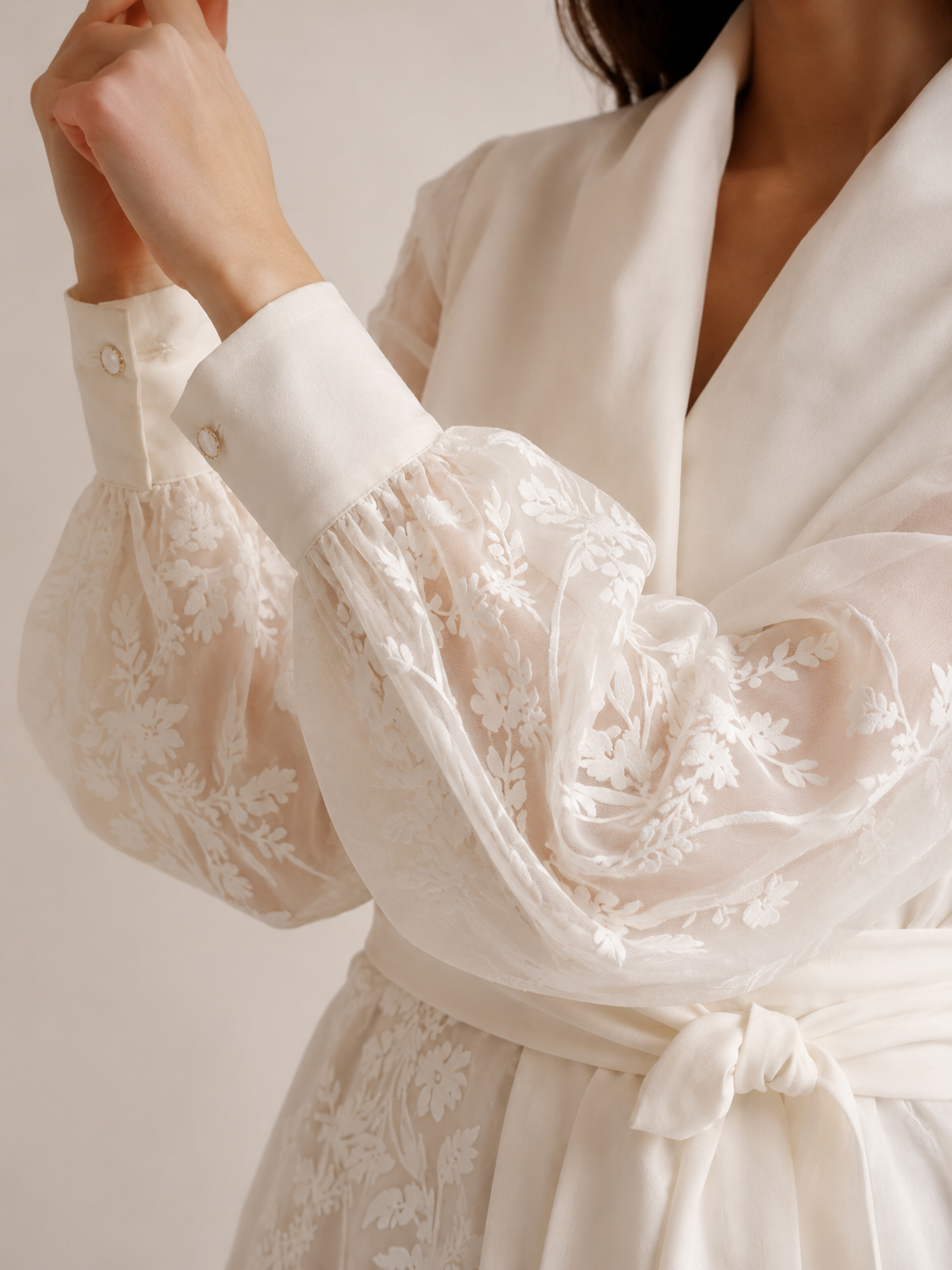 Ivory Printed Wrap Blouse