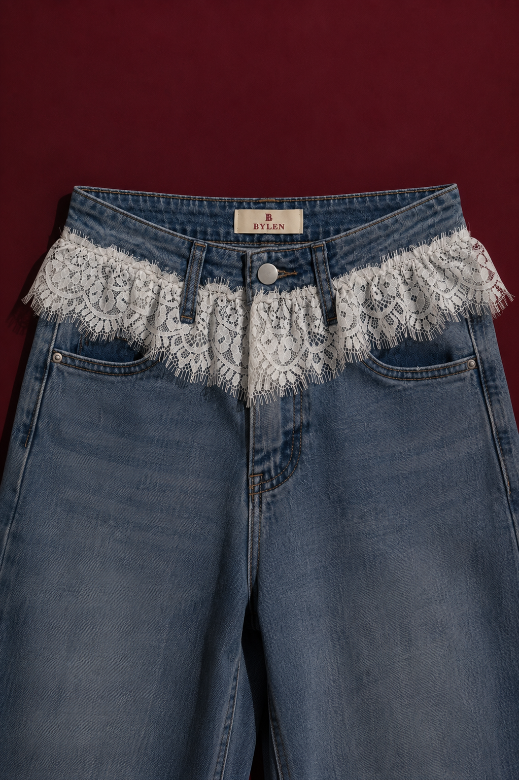 Light Blue Lace Wide-Leg Jeans