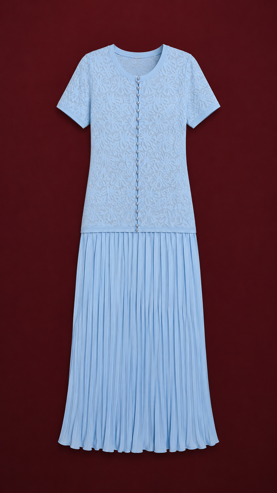 Sky Blue Pleated Maxi Dress