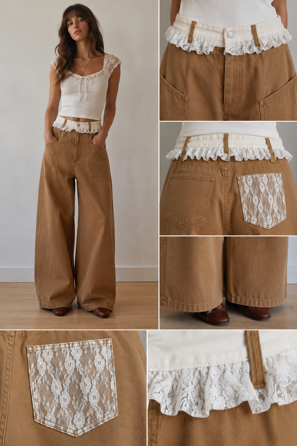 Caramel Lace Wide-Leg Jeans
