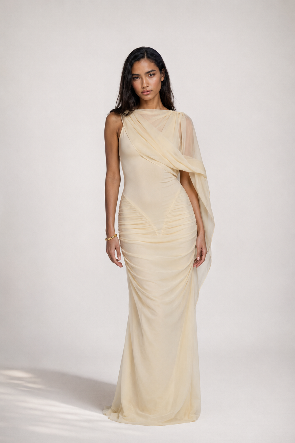 Celeste Drape Maxi Dress – Champagne