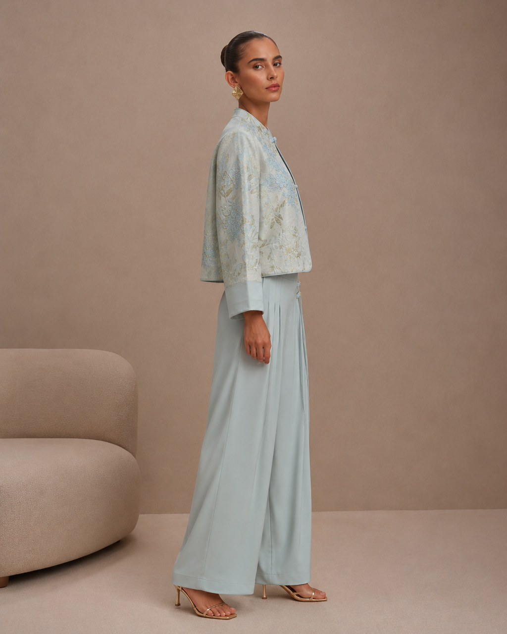 Embroidered Jacket & Wide-Leg Trouser Set