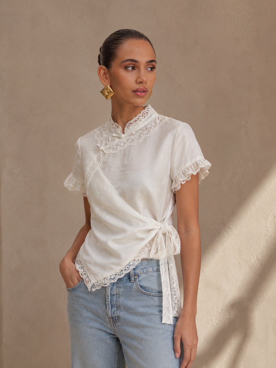 Ivory Lace Wrap Blouse