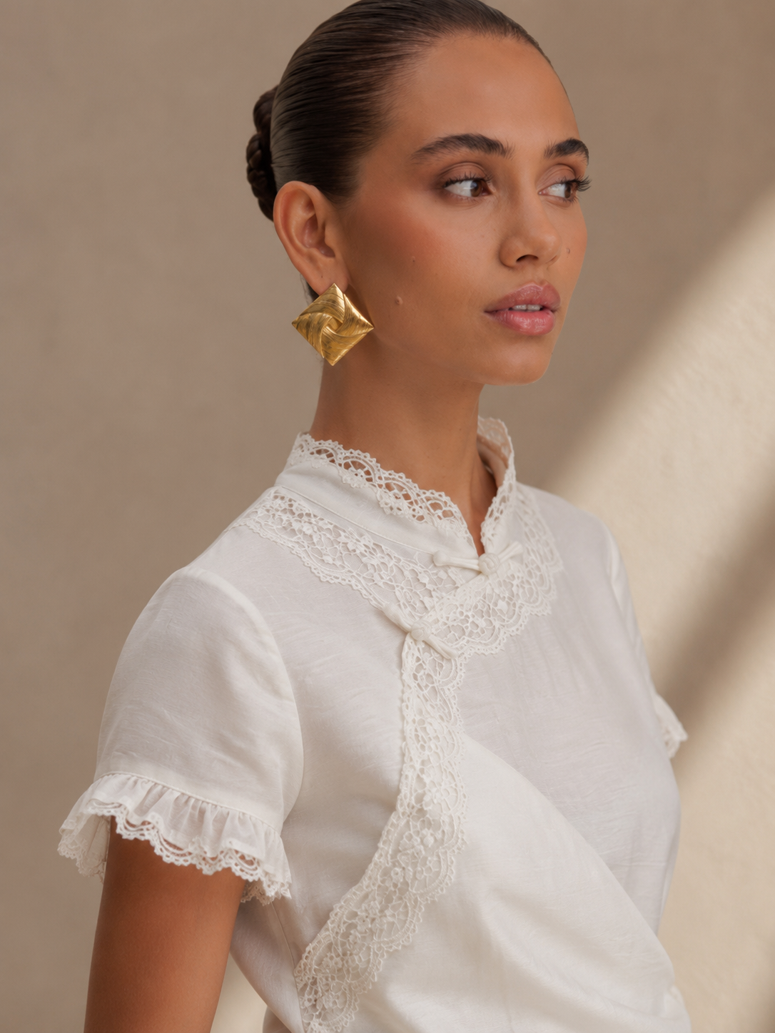 Ivory Lace Wrap Blouse